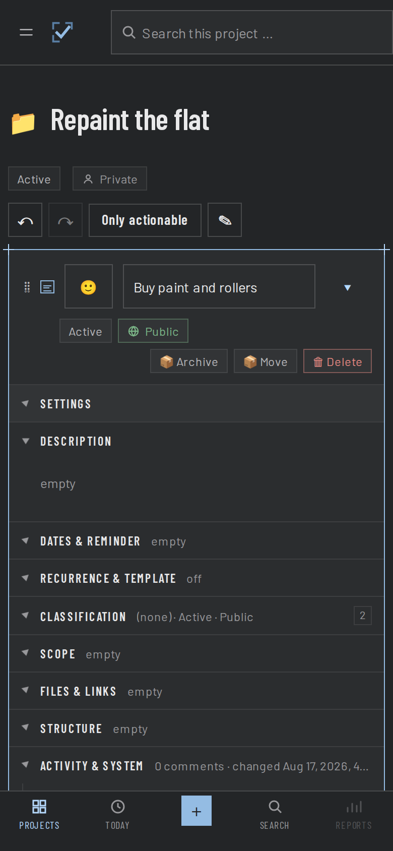 The DailyDos todo editor with dates, priority, tags and description.